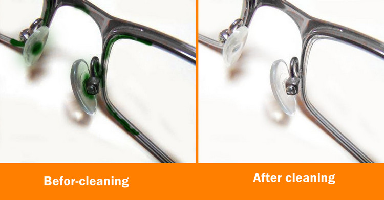 green stain on glasses pre-clean vs after clean