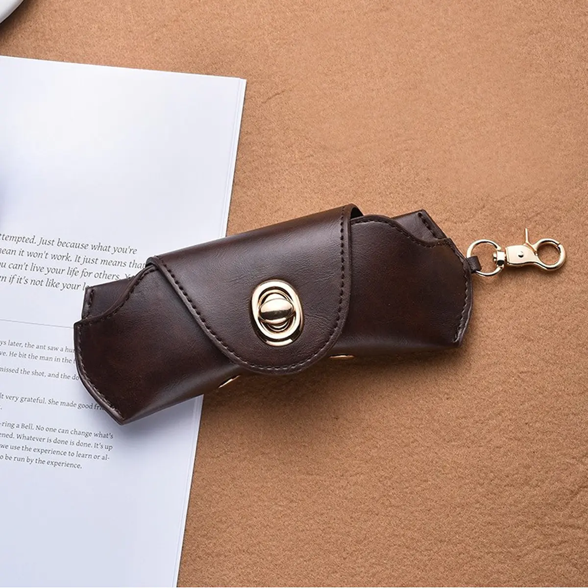 Matte Brown Leather Glasses Pouch