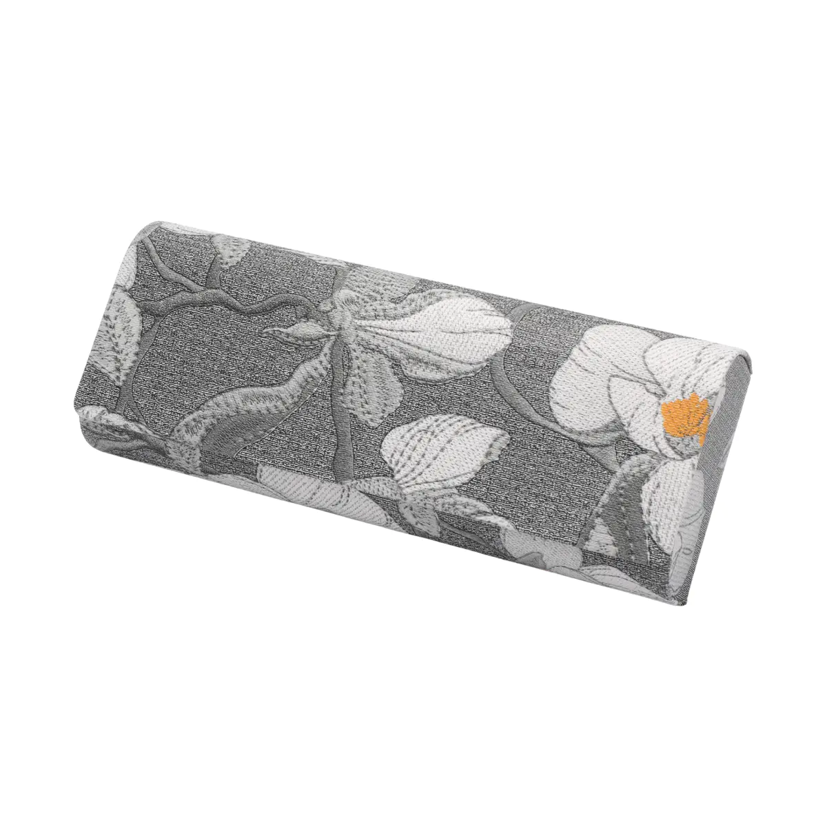 Gray Embroidered Floral Magnetic Eyeglass Case