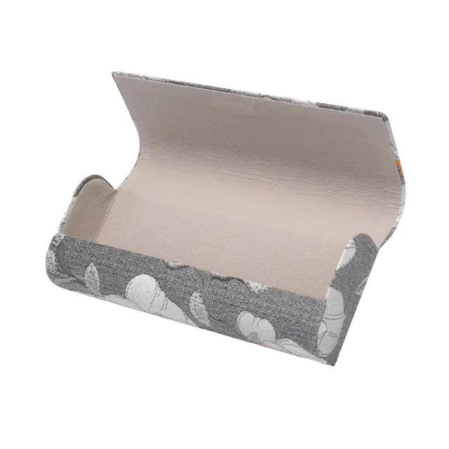 Gray Embroidered Floral Magnetic Eyeglass Case