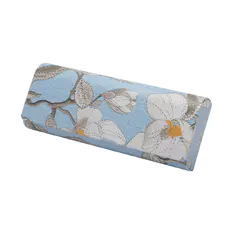 Blue Embroidered Floral Magnetic Eyeglass Case