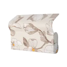 Beige Embroidered Floral Magnetic Eyeglass Case