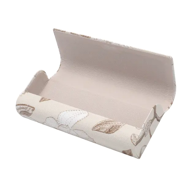 Beige Embroidered Floral Magnetic Eyeglass Case