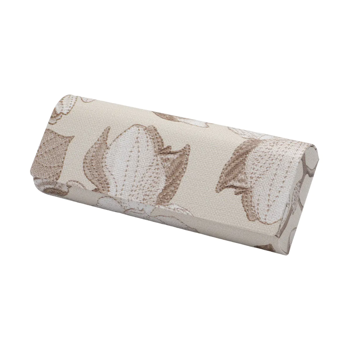 Beige Embroidered Floral Magnetic Eyeglass Case