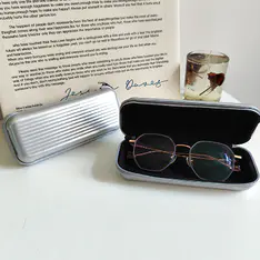 Silver Luggage Style Metal Glasses Case