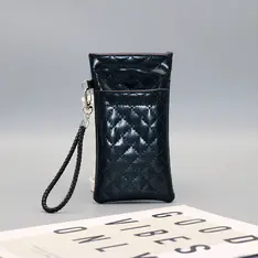 Silvia Black Checkered PU Glasses Pouch with Strap | EFE