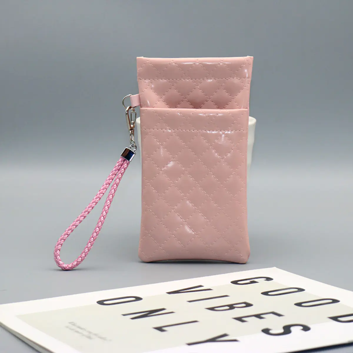 Pink Checkered PU Glasses Pouch