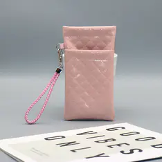 Pink Checkered PU Glasses Pouch