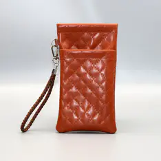 Brown Checkered PU Glasses Pouch