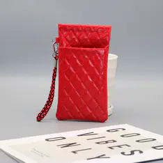 Red Checkered PU Glasses Pouch