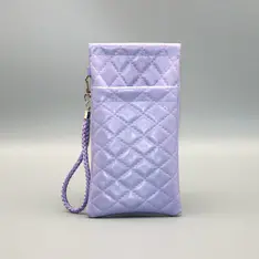 Purple Checkered PU Glasses Pouch