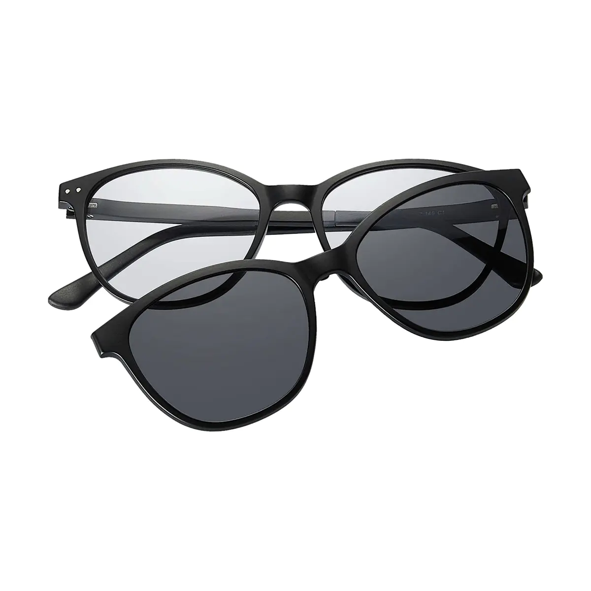 Cat-eye Black Clip-On Sunglasses