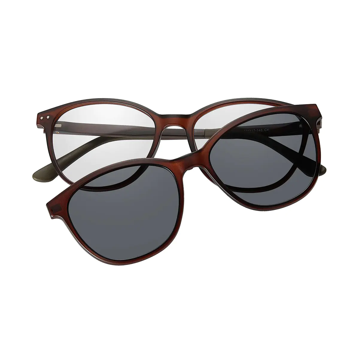 Cat-eye Brown Clip-On Sunglasses