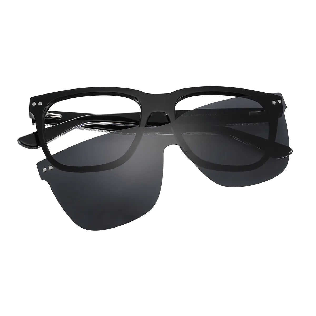 Square Black Clip-On Sunglasses