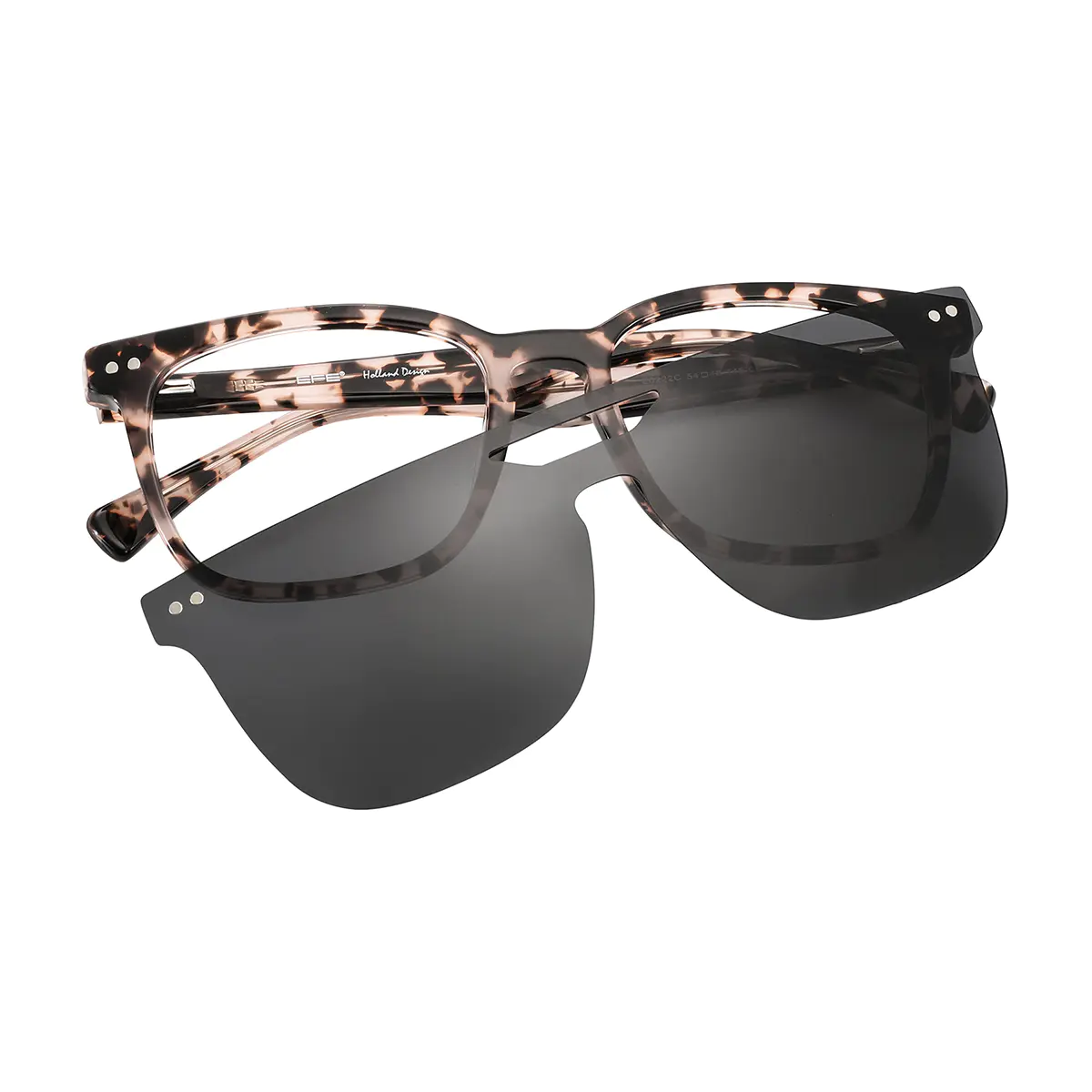 Square Pink Tortoiseshell Clip-On Sunglasses