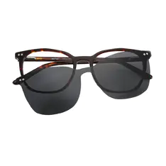Square Dark Tortoiseshell Clip-On Sunglasses