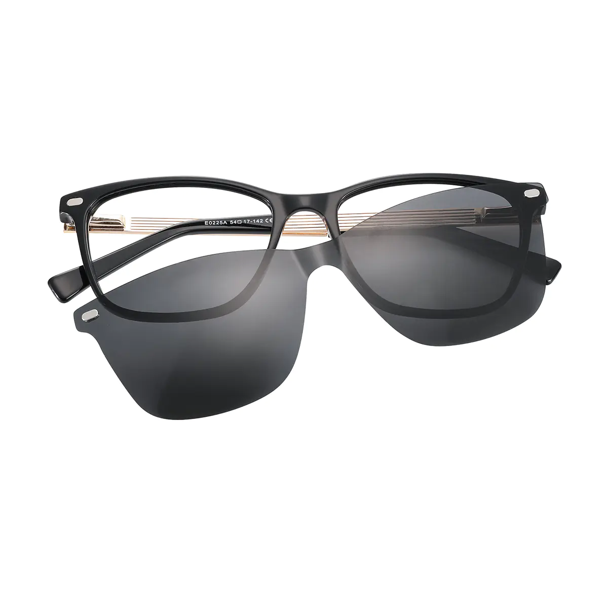 Square Black Clip-On Sunglasses