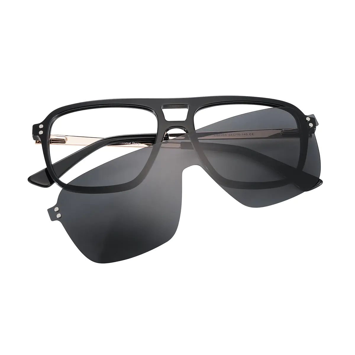Square Black Clip-On Sunglasses