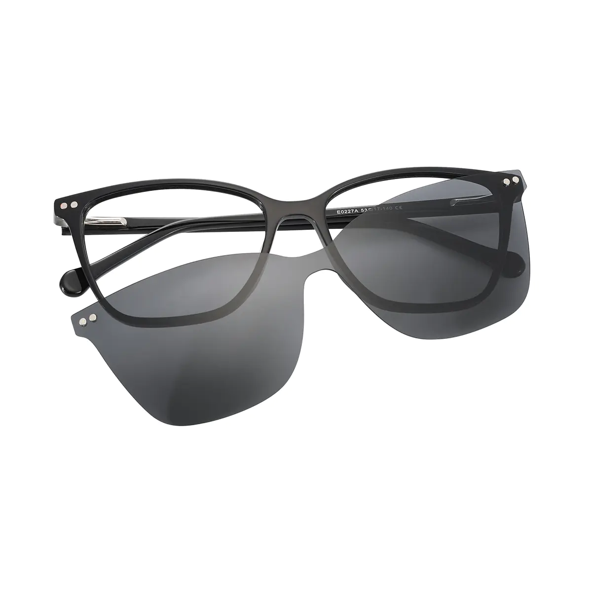 Cat-eye Black Clip-On Sunglasses