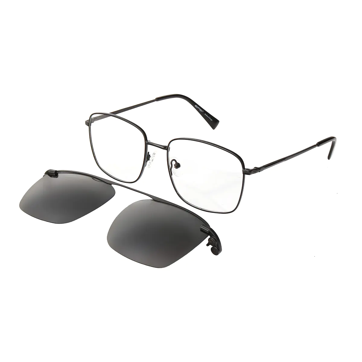 Square Black Clip-On Sunglasses