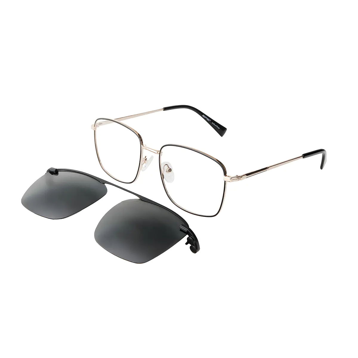 Square Black/Gold Clip-On Sunglasses