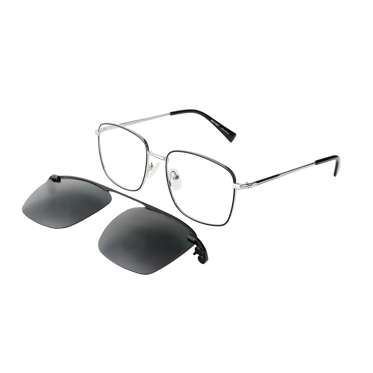 Square Black/Silver Clip-On Sunglasses
