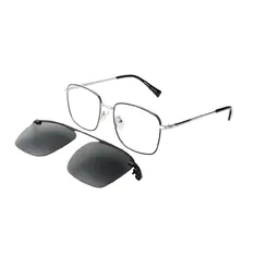 Square Black/Silver Clip-On Sunglasses