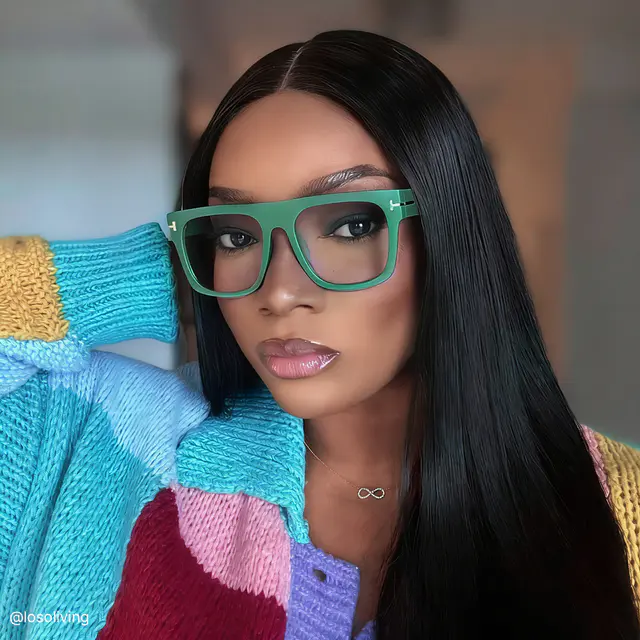 Square Dark Green Eyeglasses