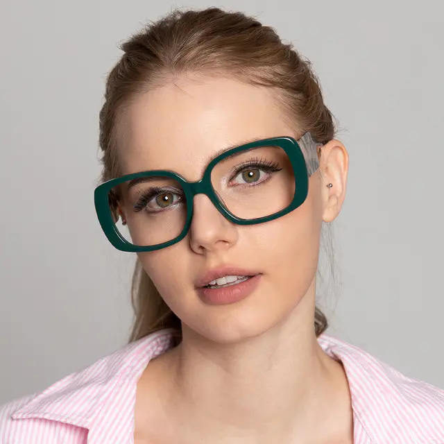 Square Dark Green Eyeglasses