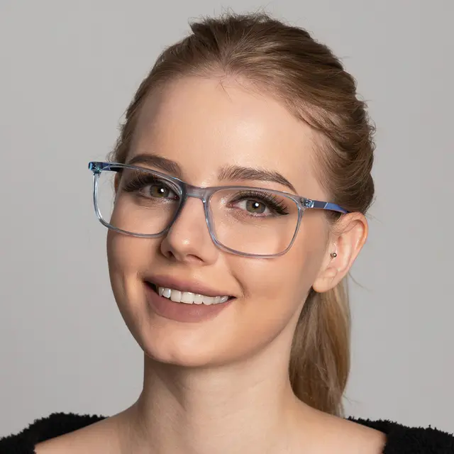 Rectangle Transparent Blue Eyeglasses