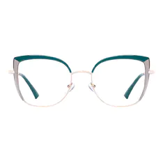 Cat-eye Green/Transparent Gray Eyeglasses