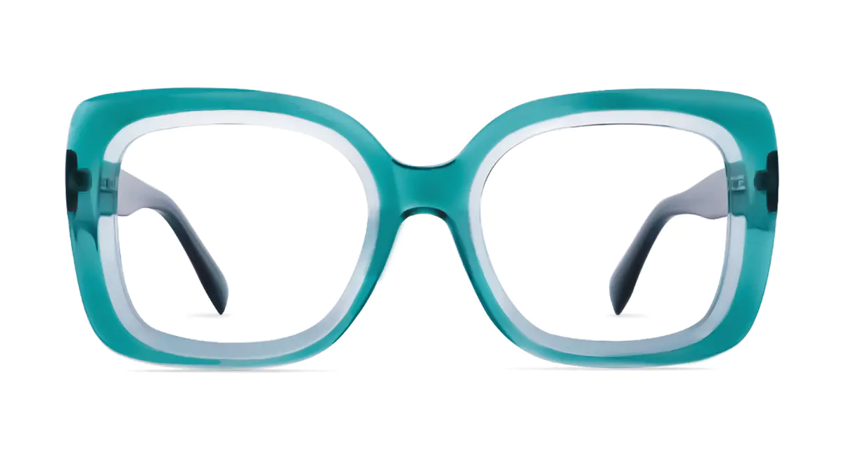 Square Transparent Green Eyeglasses