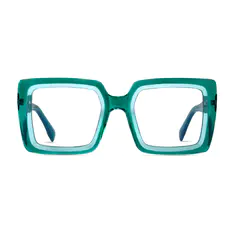Square Transparent Green Eyeglasses