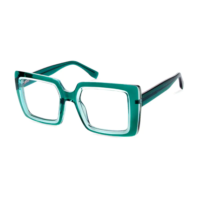 Square Transparent Green Eyeglasses
