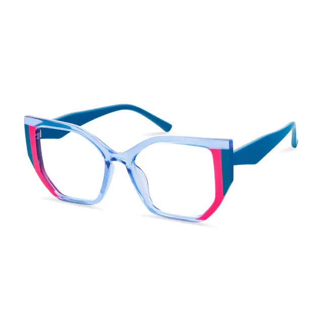 Geometric Transparent Blue/Pink Eyeglasses
