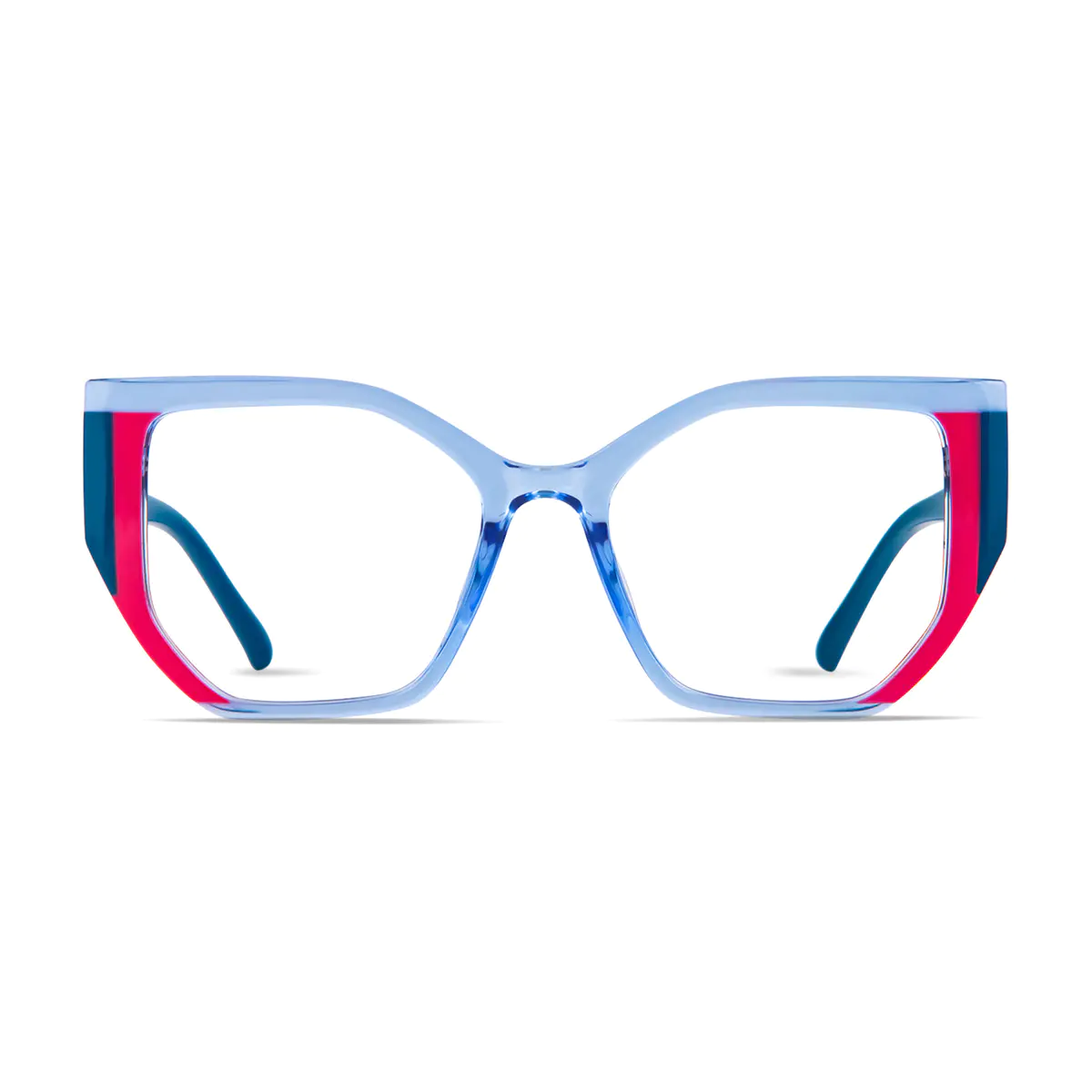 Geometric Transparent Blue/Pink Eyeglasses