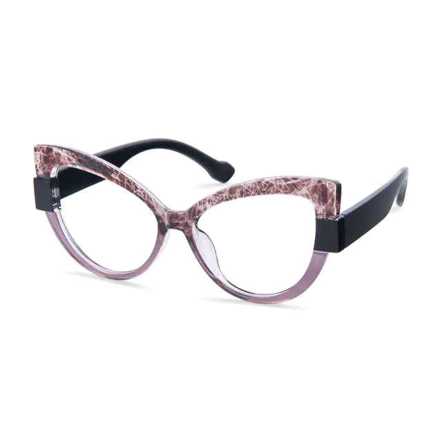 Cat-eye Brown/Transparent Purple Eyeglasses