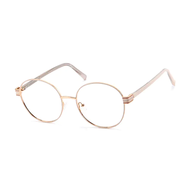 Round White/Gold Eyeglasses