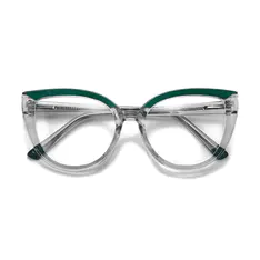 Cat-eye Green/Transparent Gray Eyeglasses