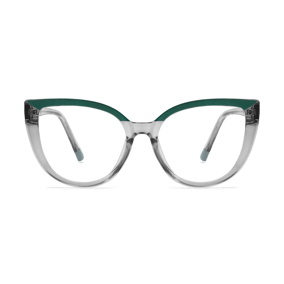 Cat-eye Green/Transparent Gray Eyeglasses