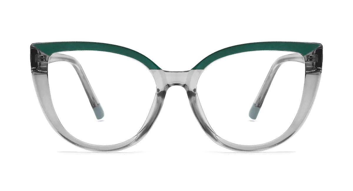 Cat-eye Green/Transparent Gray Eyeglasses