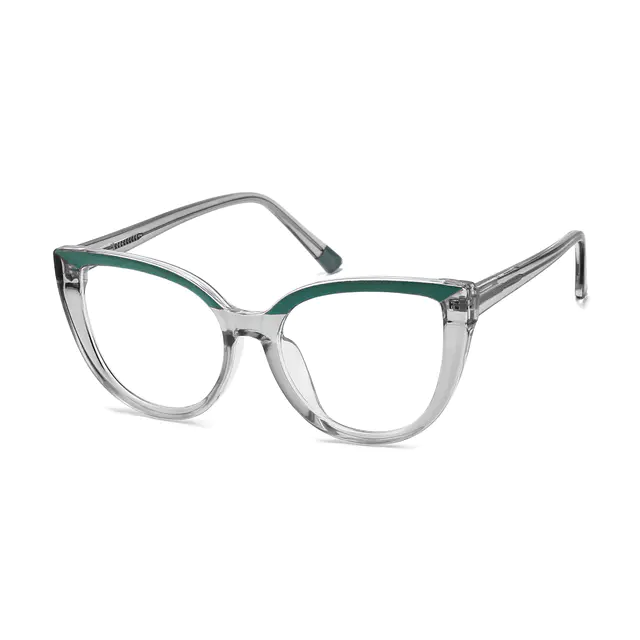 Cat-eye Green/Transparent Gray Eyeglasses