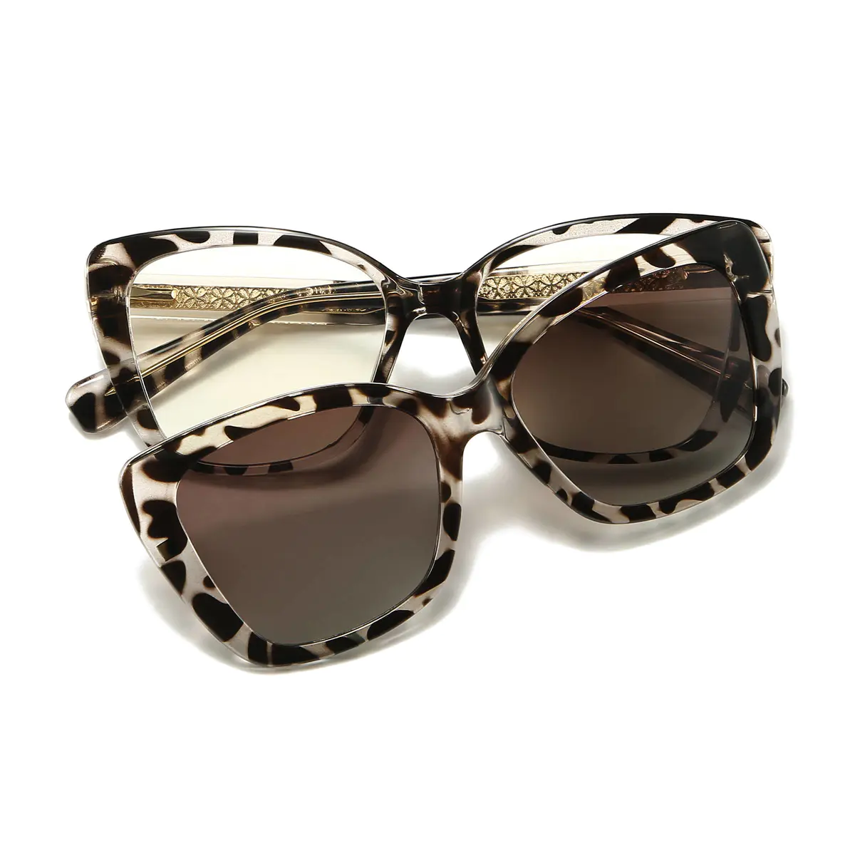 Cat-eye Gray/Tortoiseshell Clip-On Sunglasses