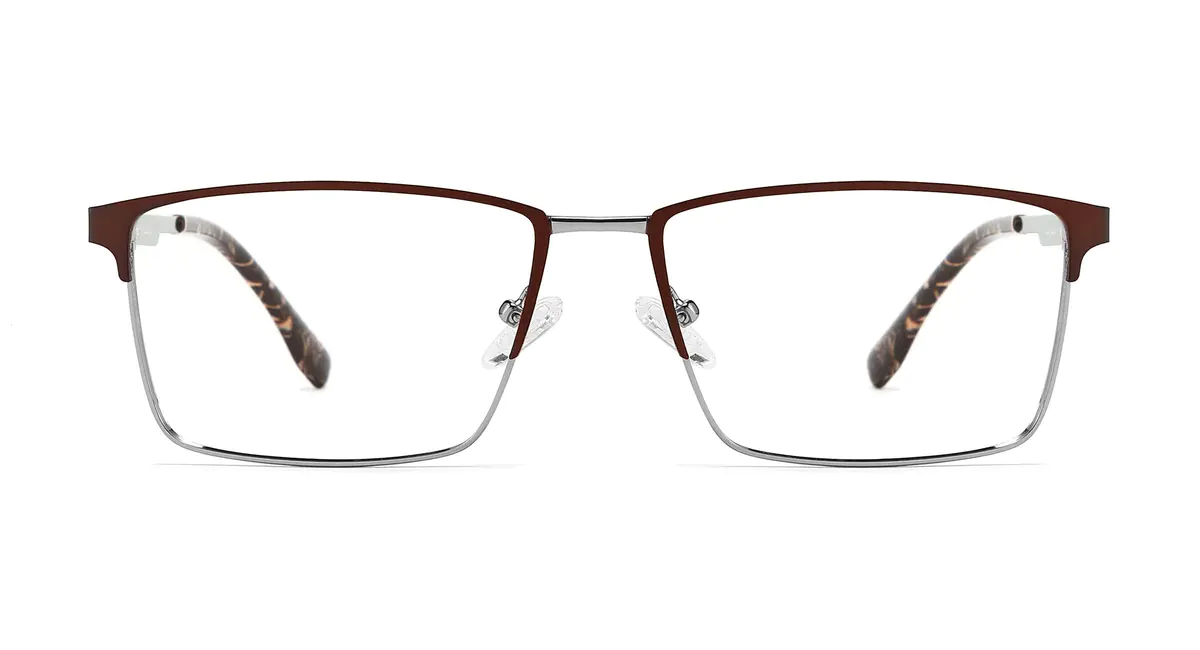 Classic Brown Unisex Metal Rectangle Full-Rim Business Glasses