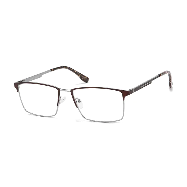 Classic Brown Unisex Metal Rectangle Full-Rim Business Glasses