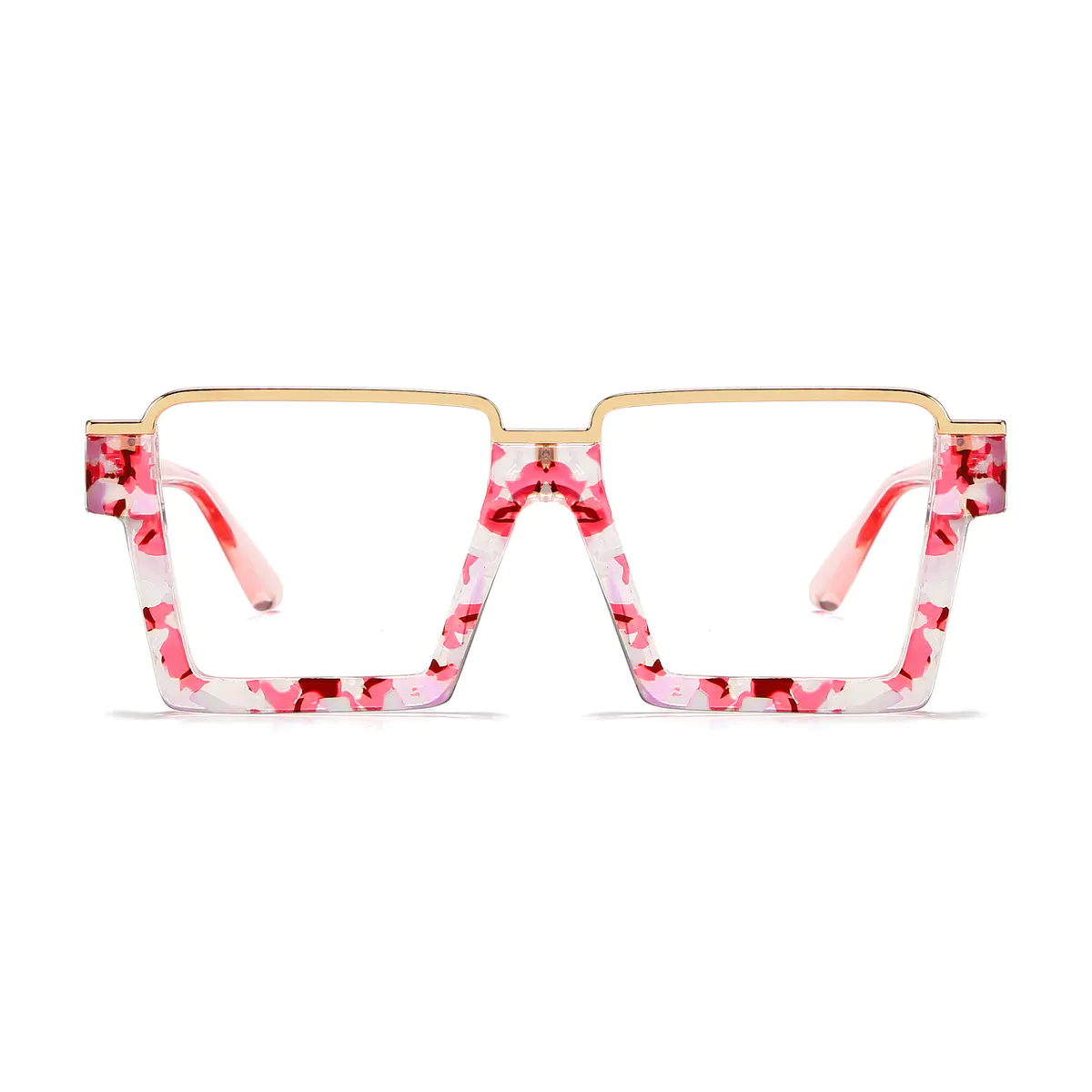 Crafted from glossy acetate with a vibrant marbled pattern, these frames include a gold-tone metal accent. Ideal for trendy or personality-driven styles, they provide a generous yet balanced fit for daily use.
