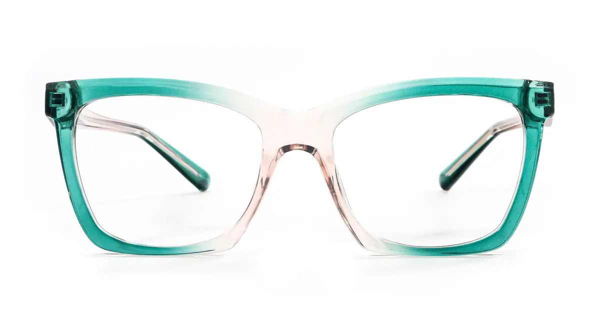 Square Transparent Green Eyeglasses