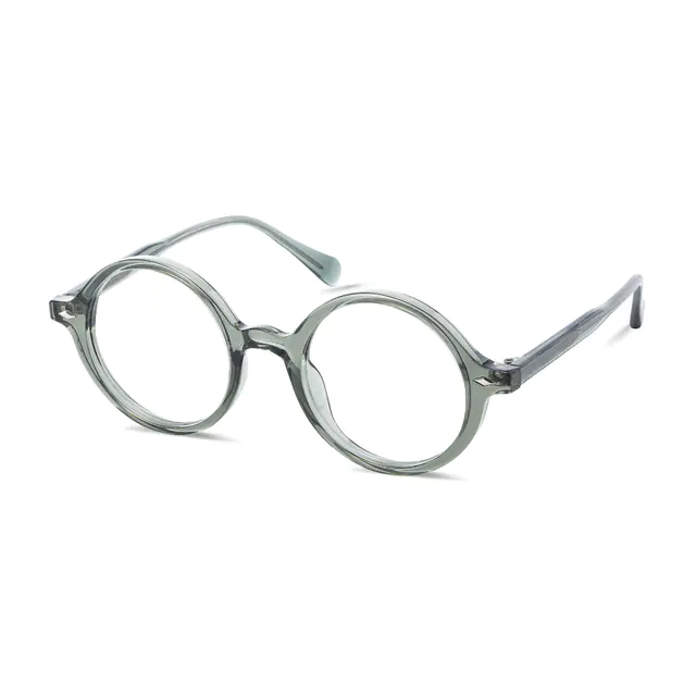 Round Transparent Green Eyeglasses