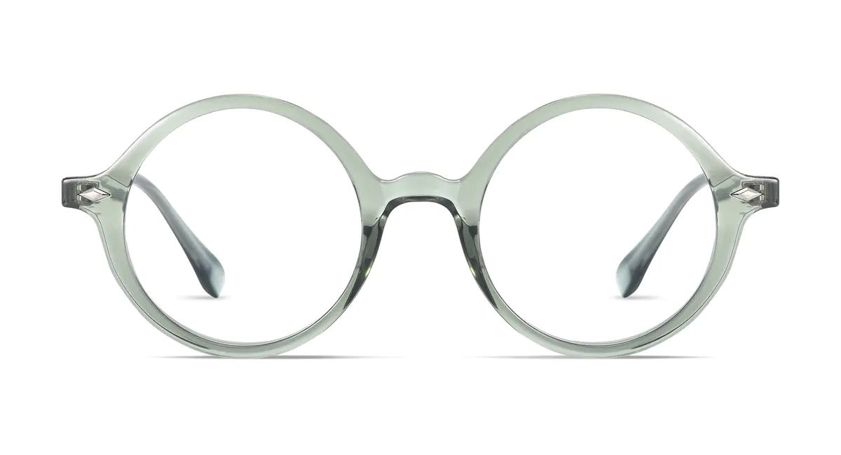 Round Transparent Green Eyeglasses