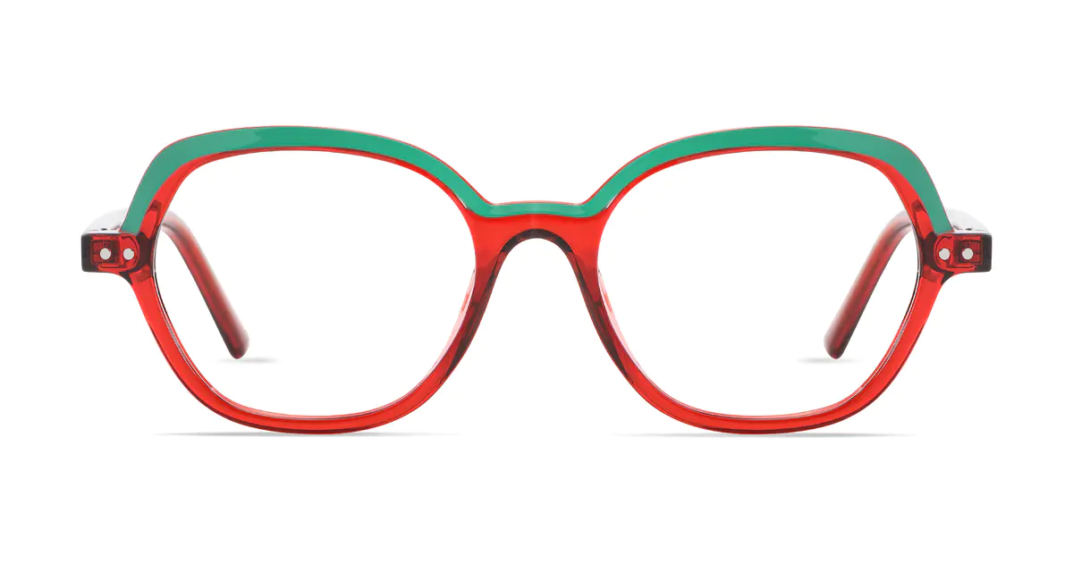 Oval Transparent Red/Green Eyeglasses